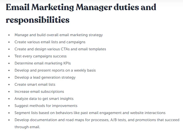 email marketing manager duties 