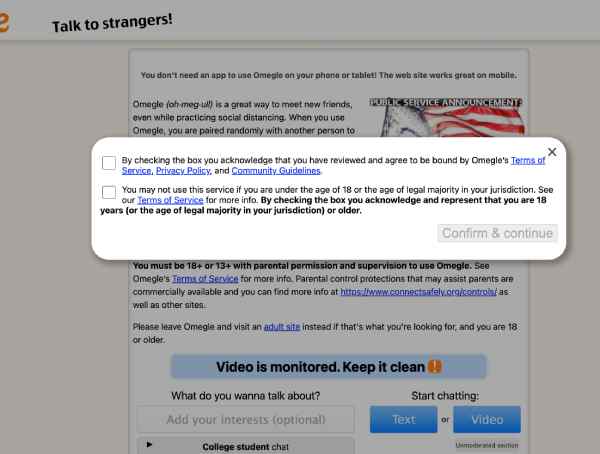 The image shows the warning sign from Omegle